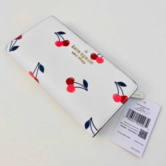 Kate Spade staci large slim bifold wallet dancing cherrie new - Picture 4 of 5